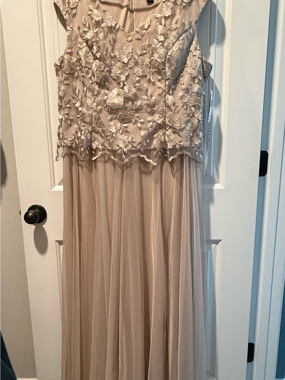 Alex Evenings Taupe Floral Lace Formal Dress